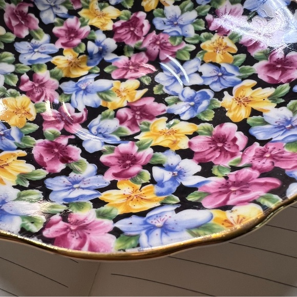 Vintage Radfords Bone China Multi Color Floral gold trim Print Saucer Dish - Picture 4 of 10
